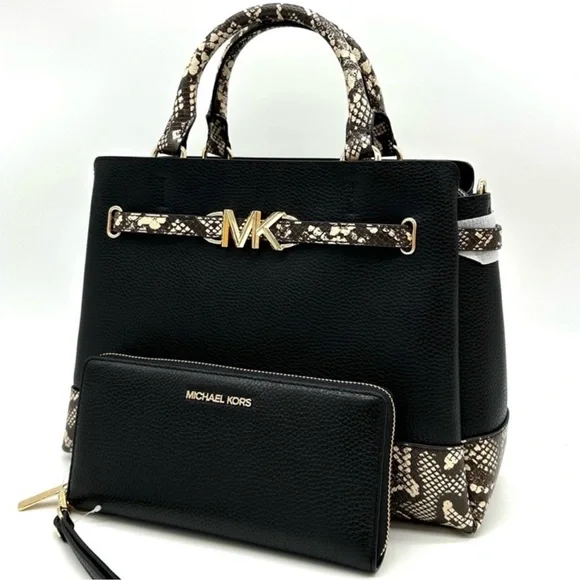 Michael Kors Large Reed Satchel Crossbody Bag & Large Continental Wallet Black